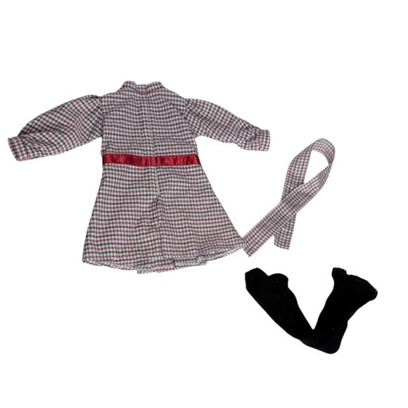 American Girl Samantha Meet Outfit Pleasant Co Doll Dress Tights Hair Ribbon Vtg - Picture 2 of 7